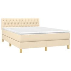 Vidaxl Box spring postelja z vzmetnico krem 140x200 cm blago