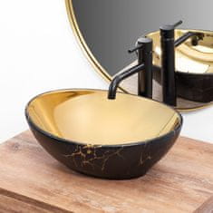 REA Sofia umivalnik za mizo v zlatem marmorju, črna podloga
