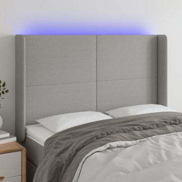 Vidaxl vidaXL Vzglavje postelje z LED svetlo sivo 147x16x118/128 cm blago