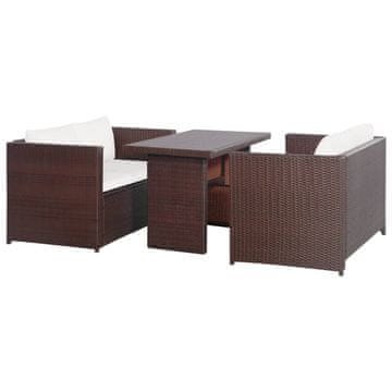 Vidaxl Bistro garnitura z blazinami 3-delna ratan rjava