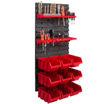 botle Stenska plošča za orodje 39 x 78 cm z 9 kos Škatla viseče Rdeča škatle s kompletom držal plastika