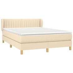 Vidaxl Box spring postelja z vzmetnico krem 140x200 cm blago