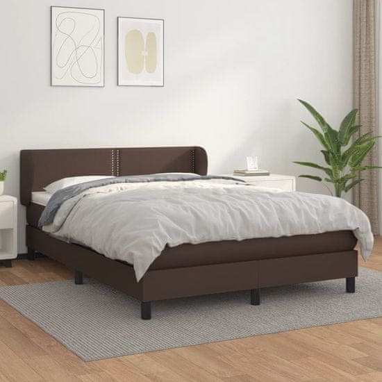 Vidaxl Box spring postelja z vzmetnico rjav 140x200 cm umetno usnje