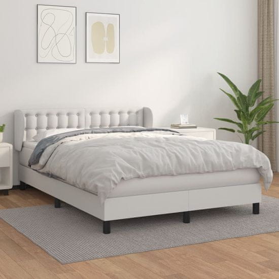 Vidaxl Box spring postelja z vzmetnico bel 140x190 cm umetno usnje