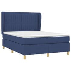 Vidaxl Box spring postelja z vzmetnico modra 140x200 cm blago