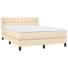 Vidaxl Box spring postelja z vzmetnico krem 140x200 cm blago