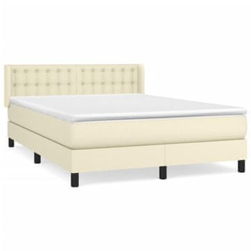 Vidaxl Box spring postelja z vzmetnico krem 140x190 cm umetno usnje