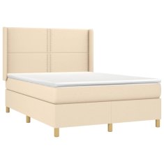 Vidaxl Box spring postelja z vzmetnico krem 140x200 cm blago
