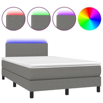 Vidaxl Box spring postelja z vzmetnico LED temno siva 120x200 cm blago