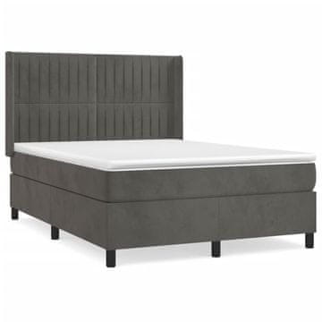 Vidaxl Box spring postelja z vzmetnico temno siva 140x200 cm žamet