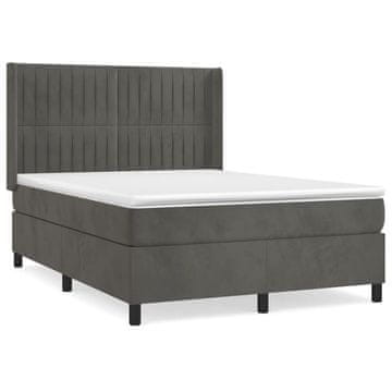 Vidaxl Box spring posteljni z vzmetnico temno siv 140x190 cm žamet