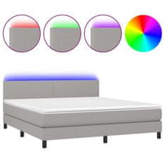 Vidaxl Box spring postelja z vzmetnico LED sv. siva 180x200 cm blago