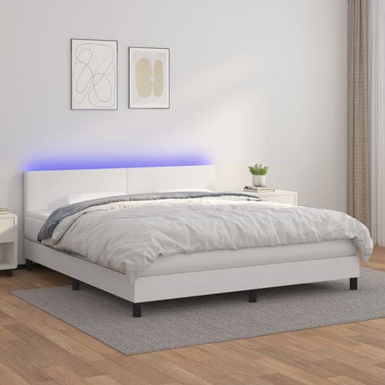 Vidaxl Box spring postelja z vzmetnico LED bela 180x200cm umetno usnje