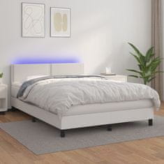 Vidaxl Box spring postelja z vzmetnico LED bela 140x190cm umetno usnje