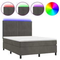 Vidaxl Box spring postelja z vzmetnico LED temno siva 140x200 cm žamet