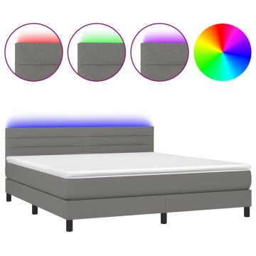 Vidaxl Box spring postelja z vzmetnico LED temno siva 180x200 cm blago