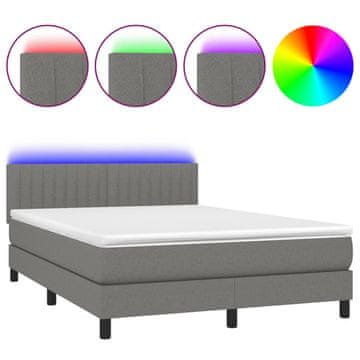 Vidaxl Box spring postelja z vzmetnico LED temno siva 140x200 cm blago