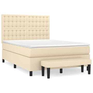 Vidaxl Box spring postelja z vzmetnico krem 140x200 cm blago