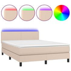Vidaxl Box spring postelja z vzmetnico LED kapučino 140x190 cm
