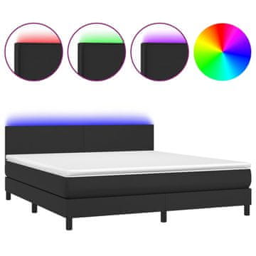 Vidaxl Box spring postelja z vzmetnico LED črna 160x200 cm um. usnje