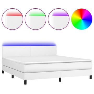 Vidaxl Box spring postelja z vzmetnico LED bela 160x200cm umetno usnje