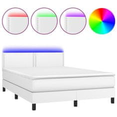 Vidaxl Box spring postelja z vzmetnico LED bela 140x200cm umetno usnje