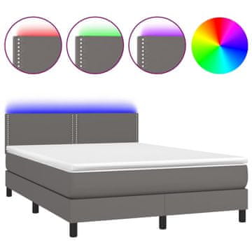Vidaxl Box spring postelja z vzmetnico LED siva 140x190cm umetno usnje