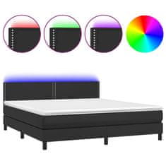 Vidaxl Box spring postelja z vzmetnico LED črna 180x200 cm um. usnje