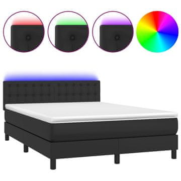 Vidaxl Box spring postelja z vzmetnico LED črna 140x200 cm um. usnje