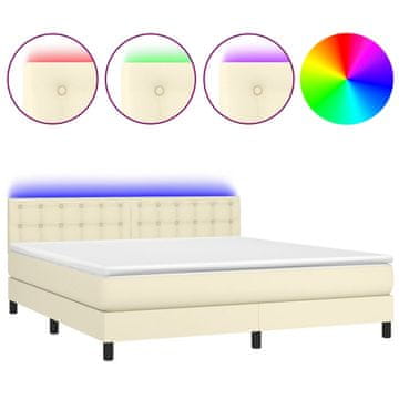 Vidaxl Box spring postelja z vzmetnico LED krem 160x200cm umetno usnje