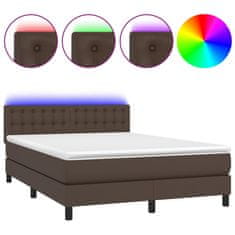 Vidaxl Box spring postelja z vzmetnico LED rjava 140x200cm um. Usnje