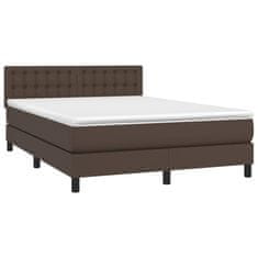 Vidaxl Box spring postelja z vzmetnico LED rjava 140x200cm um. Usnje
