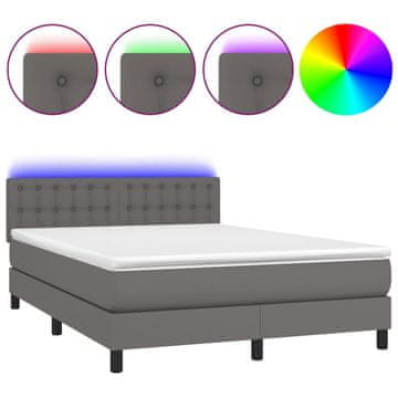 Vidaxl Box spring postelja z vzmetnico LED siva 140x200cm umetno usnje