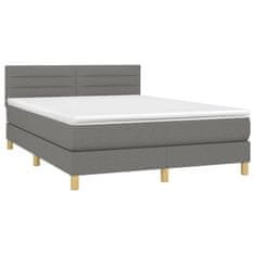 Vidaxl Box spring postelja z vzmetnico temno siva 140x200 cm blago