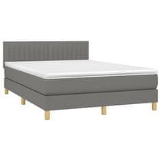 Vidaxl Box spring postelja z vzmetnico temno siva 140x200 cm blago