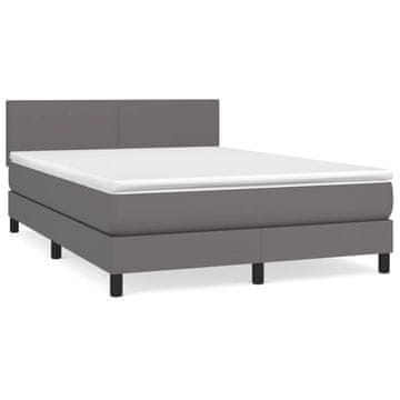 Vidaxl Box spring postelja z vzmetnico siv 140x190 cm umetno usnje