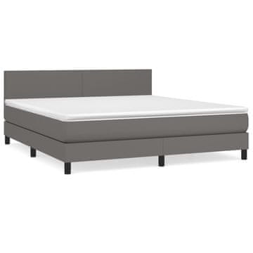 Vidaxl Box spring postelja z vzmetnico siv 160x200 cm umetno usnje