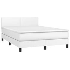 Vidaxl Box spring postelja z vzmetnico bel 140x190 cm umetno usnje