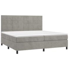 Vidaxl Box spring postelja z vzmetnico LED svetlo siva 200x200cm žamet