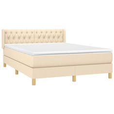 Vidaxl Box spring postelja z vzmetnico krem 140x200 cm blago