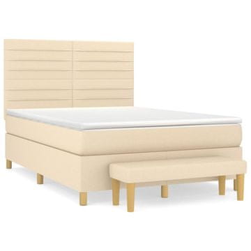 Vidaxl Box spring postelja z vzmetnico krem 140x200 cm blago