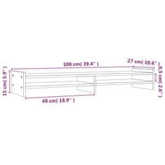 Greatstore Stojalo za zaslon sivo 100x27x15 cm trdna borovina