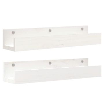 Vidaxl Stenske police 2 kosa bela 50x12x9 cm trdna borovina