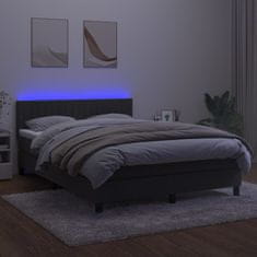 Vidaxl Box spring postelja z vzmetnico LED temno siva 140x200 cm žamet