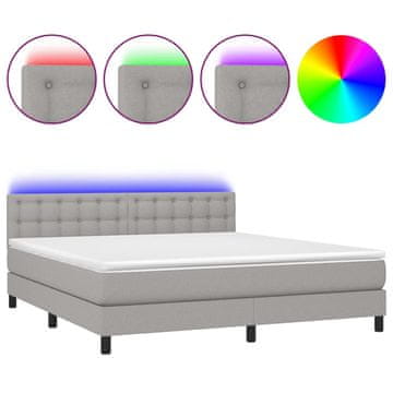 Vidaxl Box spring postelja z vzmetnico LED sv. siva 180x200 cm blago