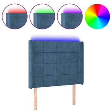 Vidaxl LED posteljno vzglavje temno modro 83x16x118/128 cm žamet