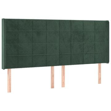Vidaxl Vzglavje z ušesi temno zeleno 203x16x118/128 cm žamet
