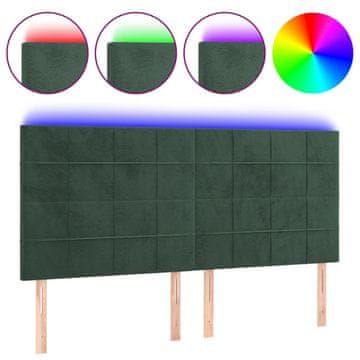 Vidaxl LED posteljno vzglavje temno zeleno 200x5x118/128 cm žamet