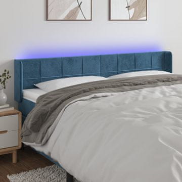 Vidaxl vidaXL Vzglavje postelje z LED diodo temno modro 203x16x78/88 cm žamet