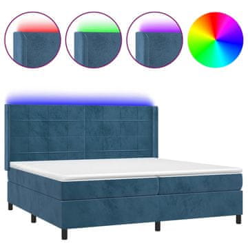 Vidaxl Box spring postelja z vzmetnico LED temno modra 200x200cm žamet
